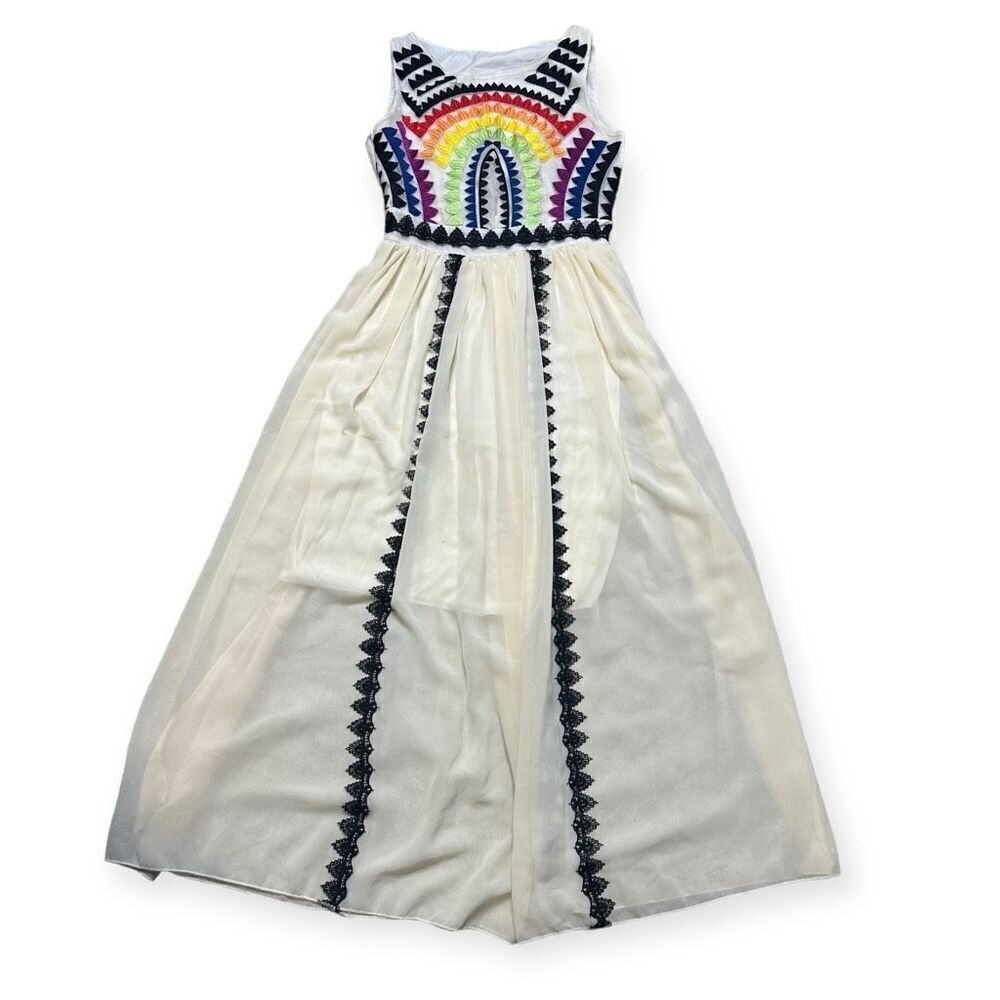 C. Luce Embroidered Rainbow Maxi Dress SIZE SMALL
